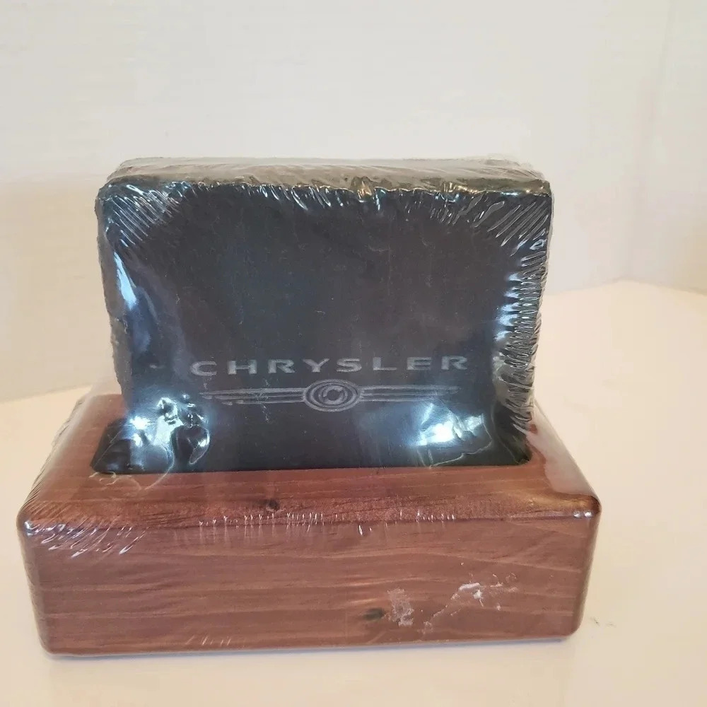 Chrysler Old Canadian Gray Slate Coaster Set with Wooden Stand.